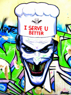 Grafiittitaustalla irvistävä miehen naama, jonka valkoisessa hatussa teksti: I serve you better. Jan Holmberg Mainio blogi janholmberg.weebly.com Copyright Jan Holmberg